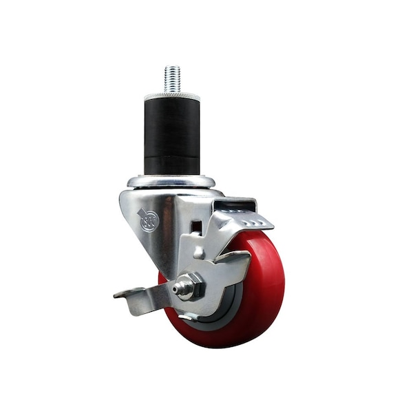 3'' Red Poly Swivel 1-3/4'' Expanding Stem Caster with Brake